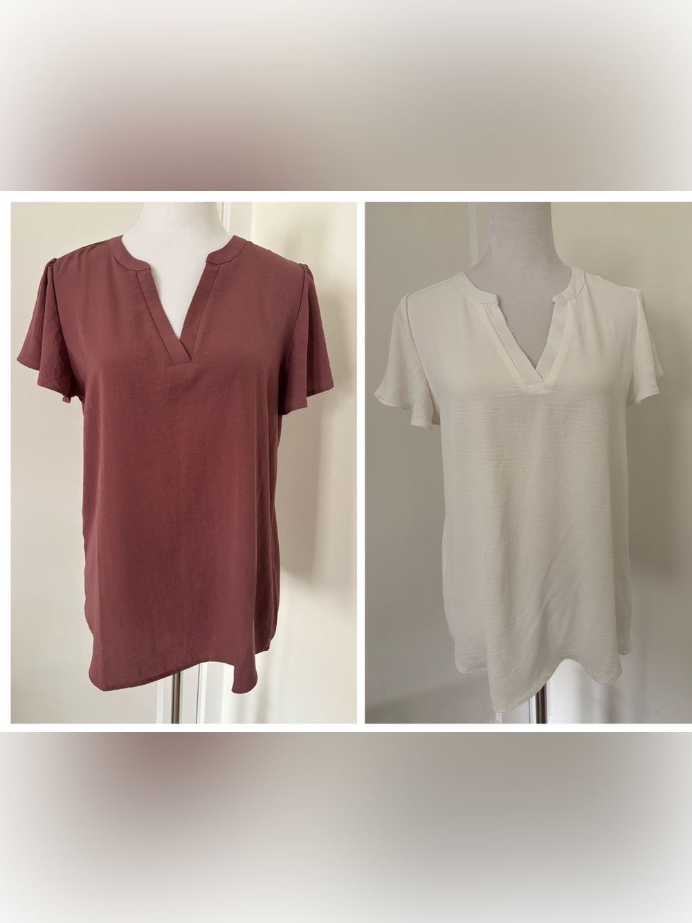 (2) Maurices V Neck Blouses White and Merlot - size small